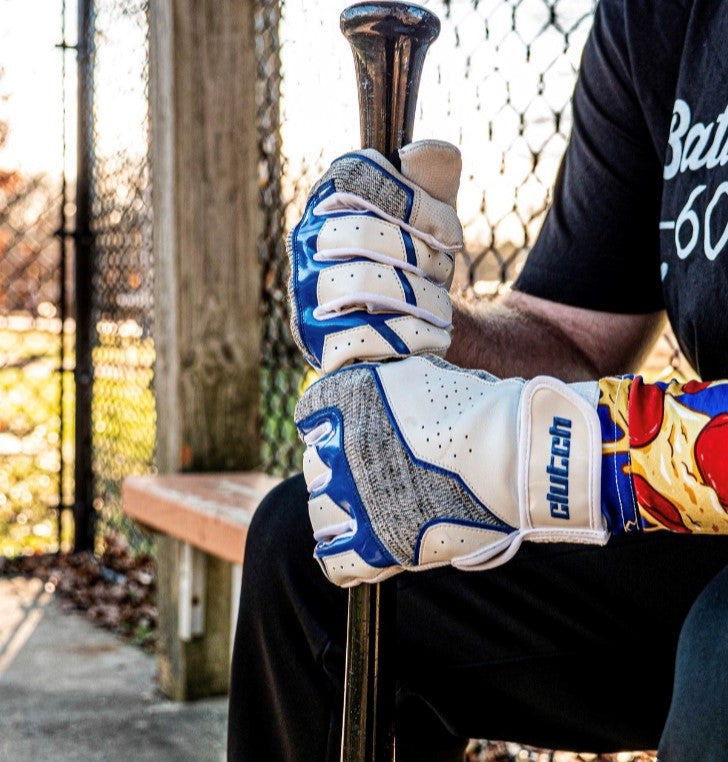 Basebal batting gloves, blue and white batting gloves