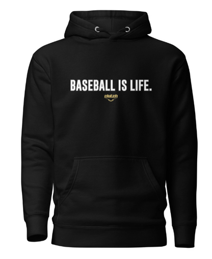 baseball is life, black hoodie, clutch hoodie, 