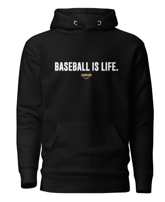 baseball is life, black hoodie, clutch hoodie, 