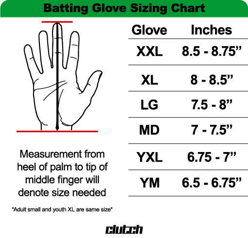 batting glove size chart for clutch batting gloves