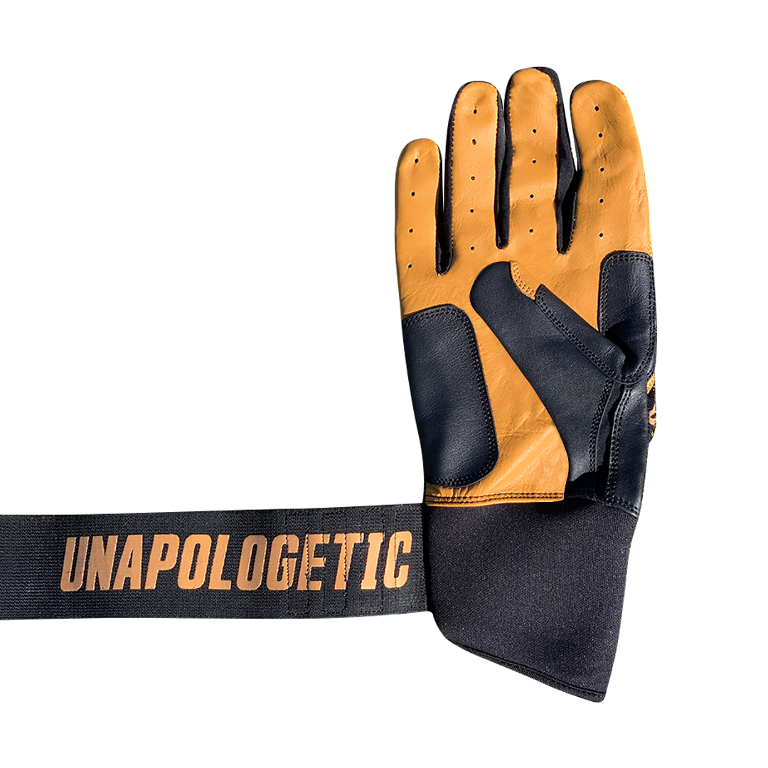 unapologetic batting gloves, black and gold batting gloves, baseball batting gloves